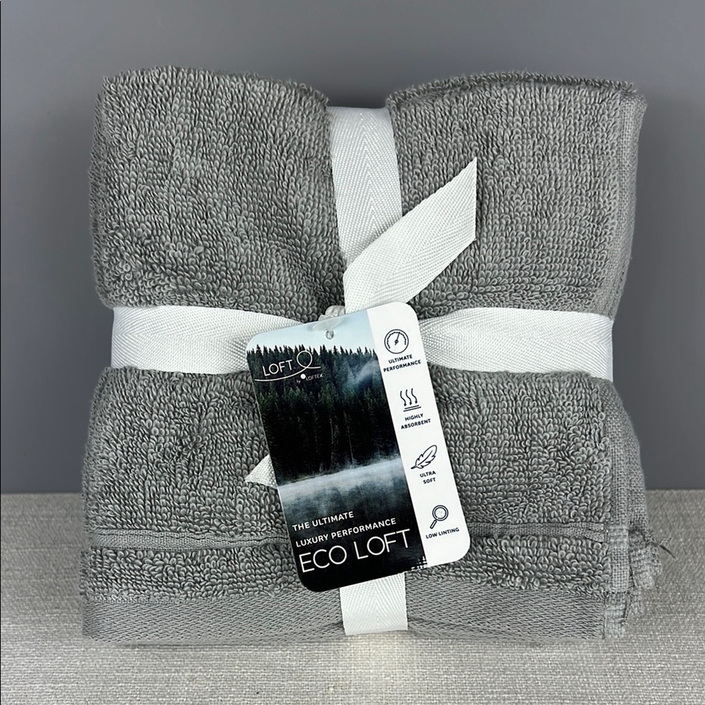 Loft by Loftex 4 Washcloths Gray 100% Cotton Ultra Soft ECO LOFT 4 pc NEW